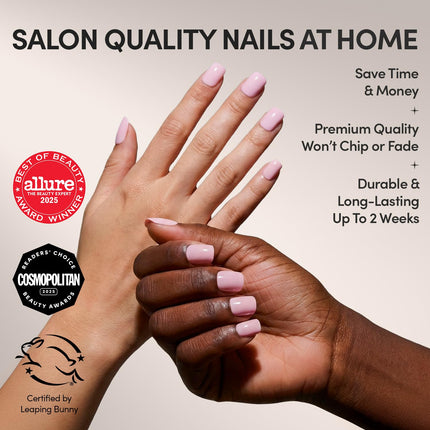 Glamnetic Press On Nails - Sugar BB Spring Nails | Super Short Fake Nails in Classic Baby Pink Tone with a Glossy Finish, Salon Quality | 15 Sizes - 30 Nail Kit with Glue