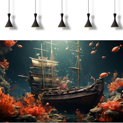 Pirate Shipwreck Aquarium Background Under The Sea Coral Reefs Fish Tank Background Underwater Sunken Ship Landscape Terrarium Background Tropical Sea Marine Life Aquarium Tank Background 72x18in