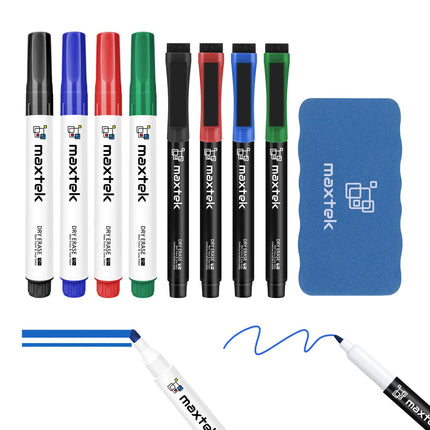 Dry Erase Markers with Magnetic Eraser, Chisel Tip, 4 Count