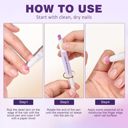 2-in-1 Cuticle Oil Pusher Pen, Ceramic Cuticle Pusher & Oil Pen, Nail Care Tool for Dry Damaged Nails Hangnails Moisturize Polish Brighten