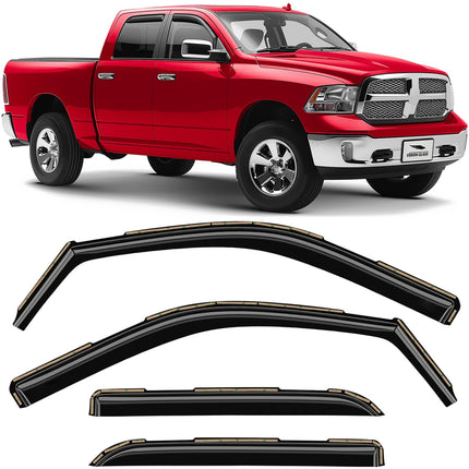 in-Channel Extra Durable Rain Guards for Trucks Dodge RAM 1500 2019-2026 Crew Cab, Window Deflectors, Vent Window Visors, 4 Pieces - 220159