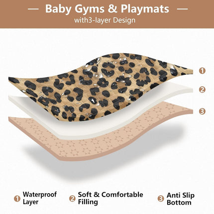 Classic Leopard Print Baby Play Mat for Floor 50" X 50" Foldable Waterproof Non-Slip Playmat for Baby Playpen Quilted Crawling Mats Game Rug