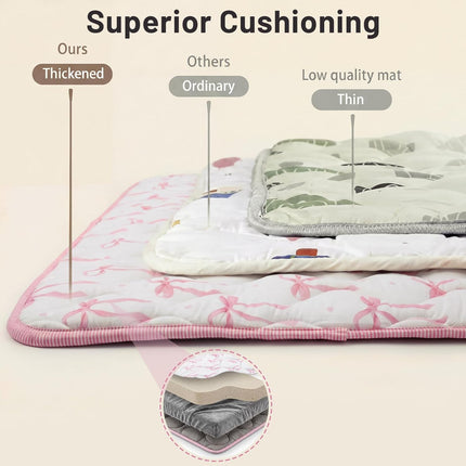 Mifoci Pink Bow Baby Play Mats for Floor, 50x50 Crawling Mat for Playpen Thick Cushioning Padding Foam Playmat Non Slip Foldable Machine Washable for Baby and Toddlers Infants