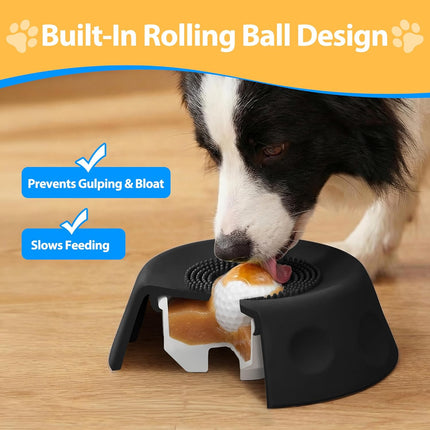 Homgaty Dog Licking Bowl with Rolling Ball - Slow Feeder Dog Lick Bowls for Yogurt Liquid Treat, Anti-Slip Entertained Bone Broth 5/6 Cup Pup Licking Toy for Large Medium Small Pet Cats Dietary Black