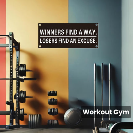 Winners Find A Way Losers Find An Excuse Motivational Wall Banner - 47x20 Inch Heavy Duty PVC Flex Banner - Waterproof & UV Resistant - Durable Gym, Office, Garage Decor Poster with 4 Grommets