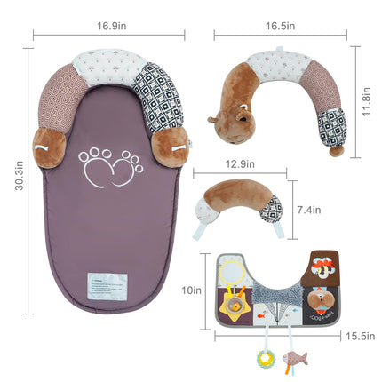 2-in-1 Tummy Time Mat & Seated Support Pillow,Baby Tummy Time Pillow Support for Newborns and Older Babies,with Detachable Support Pillow and Toys Bear