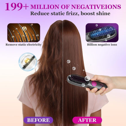 Go Brush Pro for Short Hair, 2026 Upgraded Hair Straightener Brush, Portable Cordless Straightener Brushs for Travel, Fast Heating Hair Straightener with LCD Temperature Display, Travel Gift (Black)