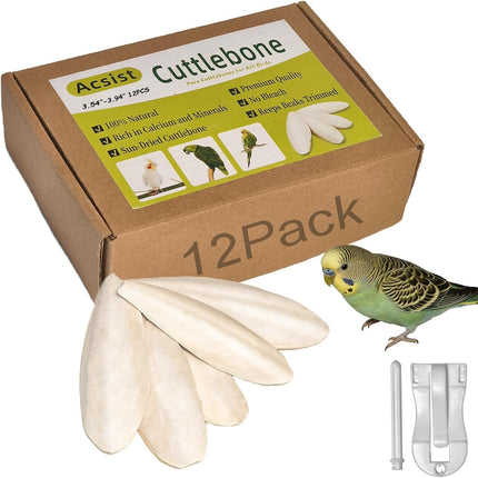 3.5"-4" Cuttlebone for Birds,Parakeets Cuddle Bone Beak Trimming,Premium Calcium Natural Cuttlefish Bone for Parrot,Cockatiel,Budgie,Tortoise, Snails,Reptiles,12 Pcs