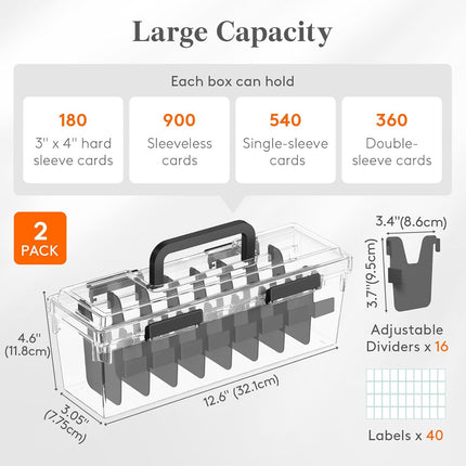 Lifewit Trading Card Storage Box with 8 Adjustable Dividers, Reinforced Latch Deck Box with Writable Labels, Stackable Case Fit for MTG, Sport Cards up to 900 Unsleeve(180 with Toploader), 2 Pack