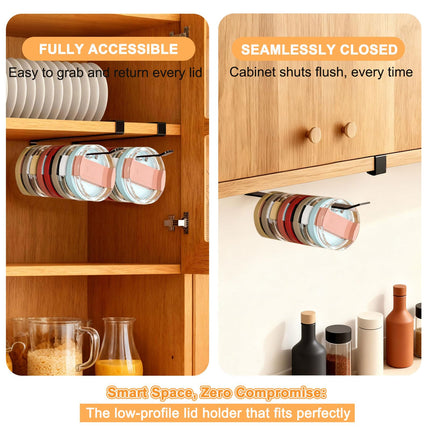 Tumbler Lid Organizer for Cabinet - Under Shelf & Behind Door Lid Holder, No-Drill Kitchen Organizer and Storage, Space Saving Rack Fits 24oz 30oz 40oz Water Bottle Tumbler Lids