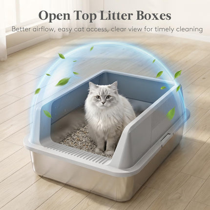Stainless Steel Cat Litter Box for Kitty, 17.7"× 13.8"× 8.3", Gray