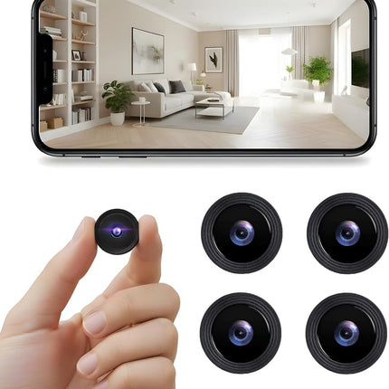 Hidden Camera for Home Use, Mini Security WiFi Camera, HD 1080P Outdoor/Indoor Night Vision Cam for Baby, Pets, Compatible with Smartphone, Tablets W/F (Tiny 4 PCS)
