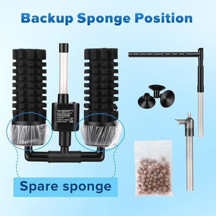 hygger Electric Aquarium Sponge Filter, 3.5W Quiet Fish Tank Filter Pump with 2 Spare Sponge & Bio Media Balls, Adjustable Outlet Venturi & Rain Mode(M for 10-40 Gal Fish Tank)