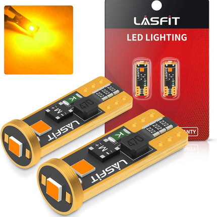 LASFIT 194 168 T10 2825 W5W LED Bulb Canbus Error Free, Non-Polarity 400LM Extremely Bright for Side Marker Map Doors, 12-24V, Amber Yellow, Pack of 2