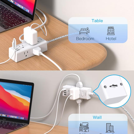 One Beat Short Extension Cord 1Ft, Flat Plug Power Strip Surge Protector - 6 Widely Outlets with 4 USB Ports (2 USB C), Wall Mount Small Power Strip for Travel, Home Office College Dorm Essentials