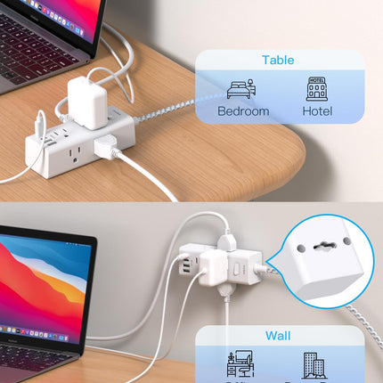 Surge Protector Power Strip, 5 Ft Flat Plug Extension Cord, 900J