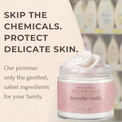 Whipped Tallow Balm – 100% Grass Fed Beef Tallow for Baby, Eczema & Sensitive Skin; Gentle Family Moisturizer for Dryness (Lavender Vanilla)
