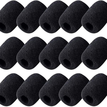 15 Pack Foam Microphone Windscreen, Lapel Headset Microphone Sponge Mini Foam Cover Shield Protection for Variety of Headset (Black)