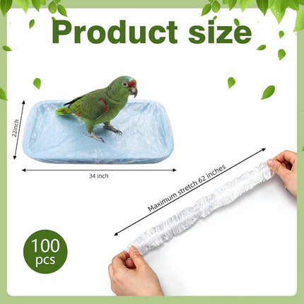 100 Pcs Disposable Bird Cage Liners 34"x22" Clear Plastic Parakeet Liner Bags, Universal Birdcage Liner Bags for Parakeets, Parrots, Finches, Canaries, Cockatiels, Bird Cage Accessories
