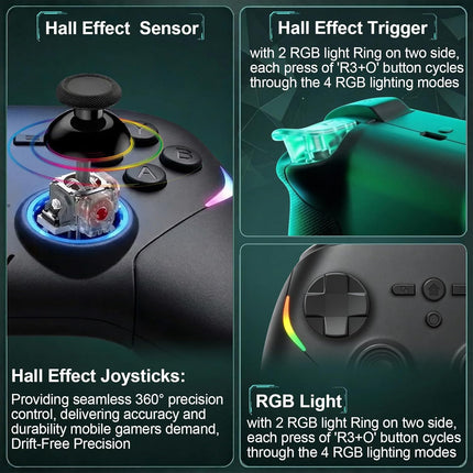 Megadream Phone Controller for PC/Switch 2|Swith/Android/iPad/Tablet/iPhone Controller - RGB light - Hall Effect Trigger/Joystick - Call of Duty, Roblox, Genshin Impact, Direct Play