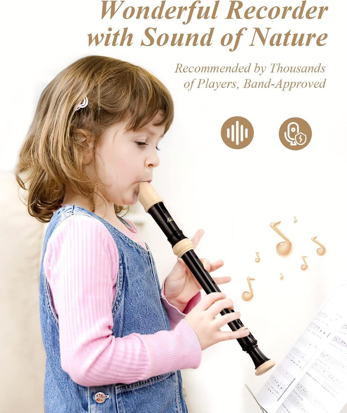 Soprano Recorder for Beginners and Kids, Baroque Style C Key, Brown ABS 3-Piece Set - photo 2