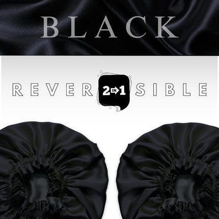 Nochka Fashion 100% Pure Silk Bonnet for Sleeping Women - Reversible Mulberry Silk Hair Wrap - Satin Sleep Bonnet for Black Women - Head Wrap for Sleeping - Made in USA (Black)
