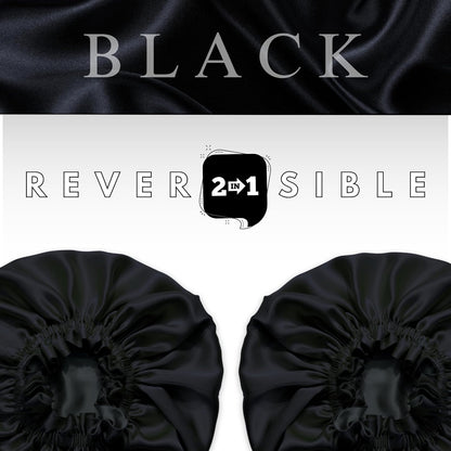Silk Sleep Bonnet for Women, 100% Mulberry Silk, 19 Momme, Reversible, Black - photo 3