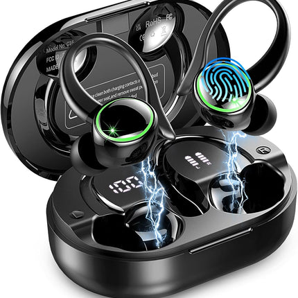 Wireless Earbuds, 2026 Bluetooth 5.4 Headphones Sports, 50 Playback Over-Ear buds with ENC Noise Cancelling Mics, Deep Bass Fitness Earphones Gym Running Workout, IP7 Headset with Earhook, LED Display