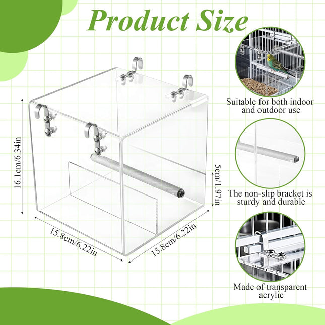 No Mess Bird Feeder for Cage Acrylic, Large Bird Cage Pet Feeder Seed Food