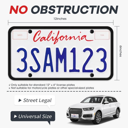 Silicone License Plate Frames,2 Pack Black Side-Opening License Bracket Holder with Easy Installation, License Plate Frame Without Obstruction.Rustproof, Rattle Proof & Weatherproof Universal