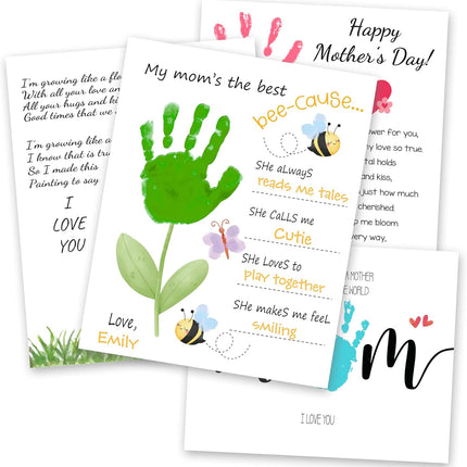 4 Design Best Mom Ever Hands Down DIY Handprint Card, Mothers Day Gifts from Kids Daughter Son, Meaningful Card Happy Birthday Personalized Gift for Mama, Grandma, DIY Handprint Keepsake for Family