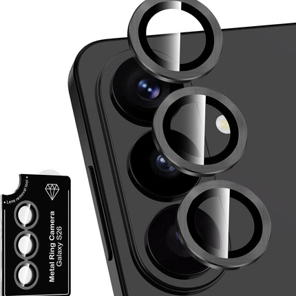 for Samsung Galaxy S26 Camera Lens Protector, Individual Metal Ring Tempered Glass Lens Cover, [Strong Adsorption] Scratch Resistant Ultra-Thin HD Clear Lens Cover, 1 Set-Black