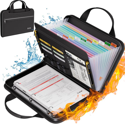 Fireproof Accordion File Organizer with Handle, 13 Pocket Expanding File Folder with Zipper & Labels, File Folder with