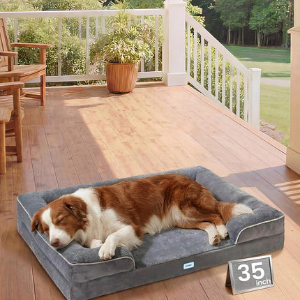 OhGeni Orthopedic Dog Bed Couch Cat Sofa for Large Sized Pets with Memory Foam, Machine-Washable Waterproof Removable Cover, Soft Comfortable Fabric, 35-inch (Gray)