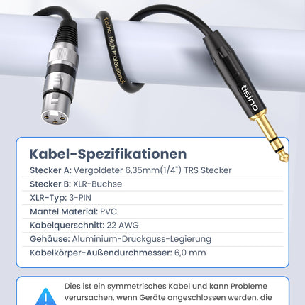 Cable de interconexión balanceado XLR hembra a jack TRS de 1/4 Inch (6.35mm) - Cable patch XLR a quarter inch - 15 Feet