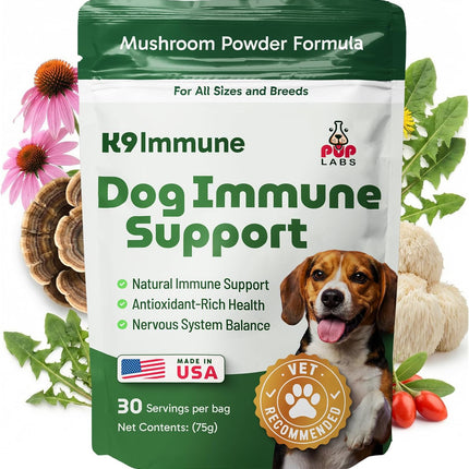 K9 Immune, All-Natural Mushroom Powder for Dogs for Immunity, Digestion, Joints, & Energy, Antioxidant-Rich & USA-Made, Dog Immune Support with Turkey Tail Mushroom for Dogs, 30 Servings