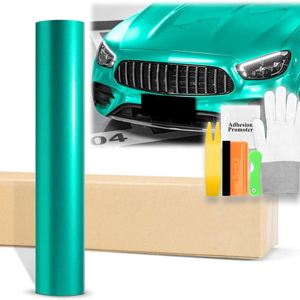 60"x60" (5FTx5FT) Teal Gloss Metallic Glossy Vinyl Wrap Auto Car Sticker Decal Film Sheet Bubble Free Air Release Technology with Tool Kit