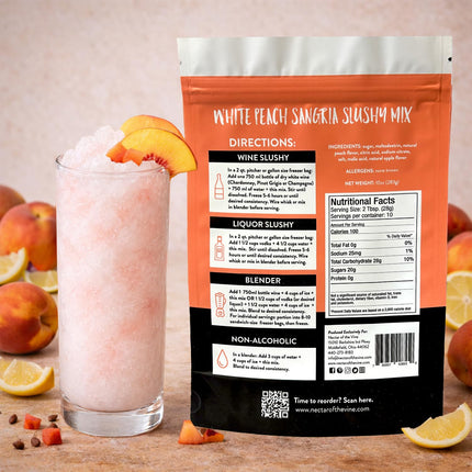 Nectar of the Vine White Peach Sangria Wine Slushy Mix, Just Add Wine, Liquor or Make a Mocktail, Frozen Cocktail Drink Mix, Up to 10 Servings, All-Natural Cane Sugar, Refreshing & Flavorful