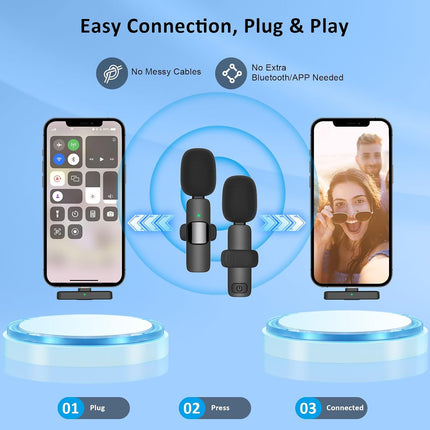 MAYBESTA Wireless Mini Microphone for iPhone Android Phone: Lavalier Lapel Recording Mic for Tiktok YouTube Podcast Interview(Dark Black)