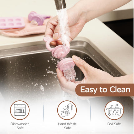 Alimentador de fruta de silicona para bebé 2 piezas con mini bandeja congeladora, moldes de paleta de leche materna para dentición infantil, mordedores de bebé, alimentador de comida fresca para alimentación autónoma segura del bebé - morado