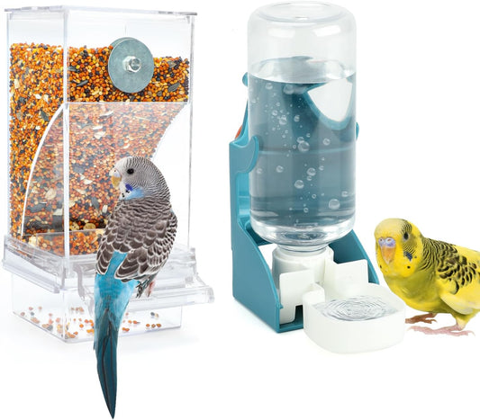 No Mess Bird Water Feeder Dispenser Set Automatic Bird Feeder Transparent Food Container Cage Acrylic Parrot Feeders