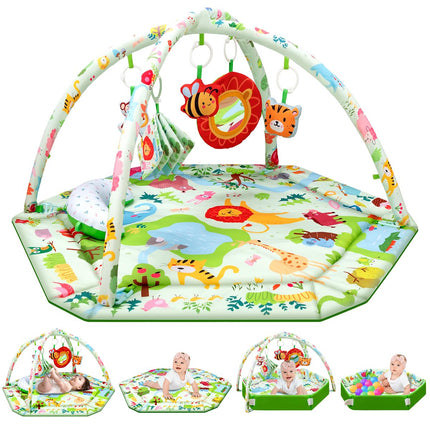 Baby Play Mat,Tummy Time Mat with 6 Detachable Toys-Activity Gym for Visual, Auditory & Motor Development-Washable Baby Activity Mat for 0-12 Month Infants(Animal Theme)