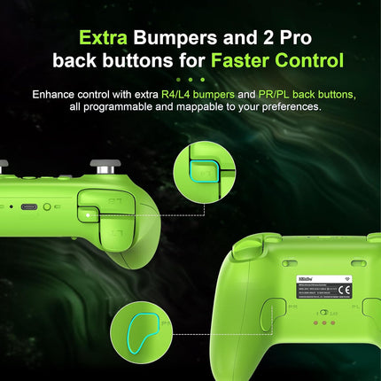 8BitDo Ultimate 2 Wireless Controller for Windows, Android,Steam Deck, TMR Joysticks, 1000Hz Polling Rate, Tactile/Hall Triggers, Motion Control, Programmable Back Paddle Buttons & L4/R4 Bumpers,Green
