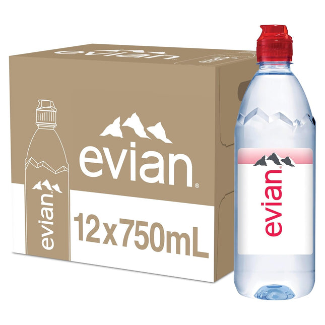 Natural Spring Water, 750 ml (25.36 fluid ounce) Water Bottle with Sports Cap, 12 Pack