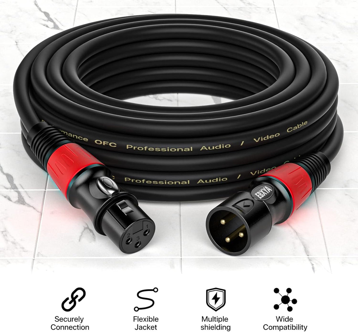 XLR Cables 1.5 ft 6 Pack - XLR Male to Female 3 Pins Balanced Microphone Cable - photo 3