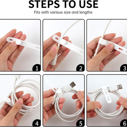 Oligei 25 Pcs Silicone Cable Ties, Cable Ties Reusable, High Elasticity Cord Wraps for Electrical Cords, Cord Organizer for Earphone, Phone Charger(White)