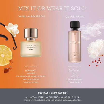 MIX:BAR Vanilla Bourbon Perfume for Women - Woody, Vanilla Bean, Amber Scent - Eau de Parfum Spray - Hair Mist Perfume - Long‑Lasting Fragrance,1.7oz
