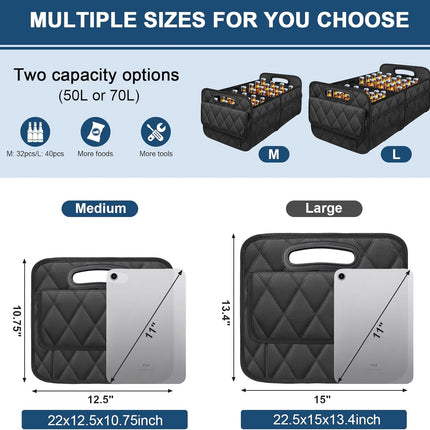 Deosk Car Trunk Organizer for SUV, Car Organizers and Storage with 6 Pocket, Car Accessories for Women/Men 50LWaterproof Polyester Trunk Organizer, Black