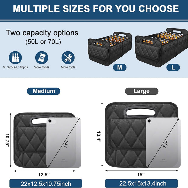 50L Waterproof Polyester Car Trunk Organizer in Black