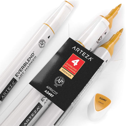 ARTEZA EverBlend Art Markers Apricot A2497 (Set of 4), Alcohol Based Sketch Markers with Dual Tips (Fine and Broad Chisel) for Painting & Drawing